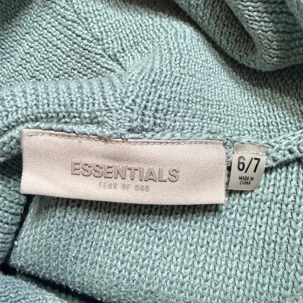 Fear of God Essentials Kids Sage Green Acid Wash Knit Hoodie Sweater 6/7